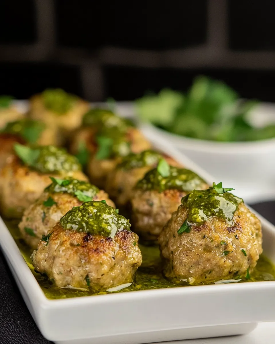 Easy Peruvian Chicken Meatballs with Green Sauce (Drop Meatballs) recipe photo