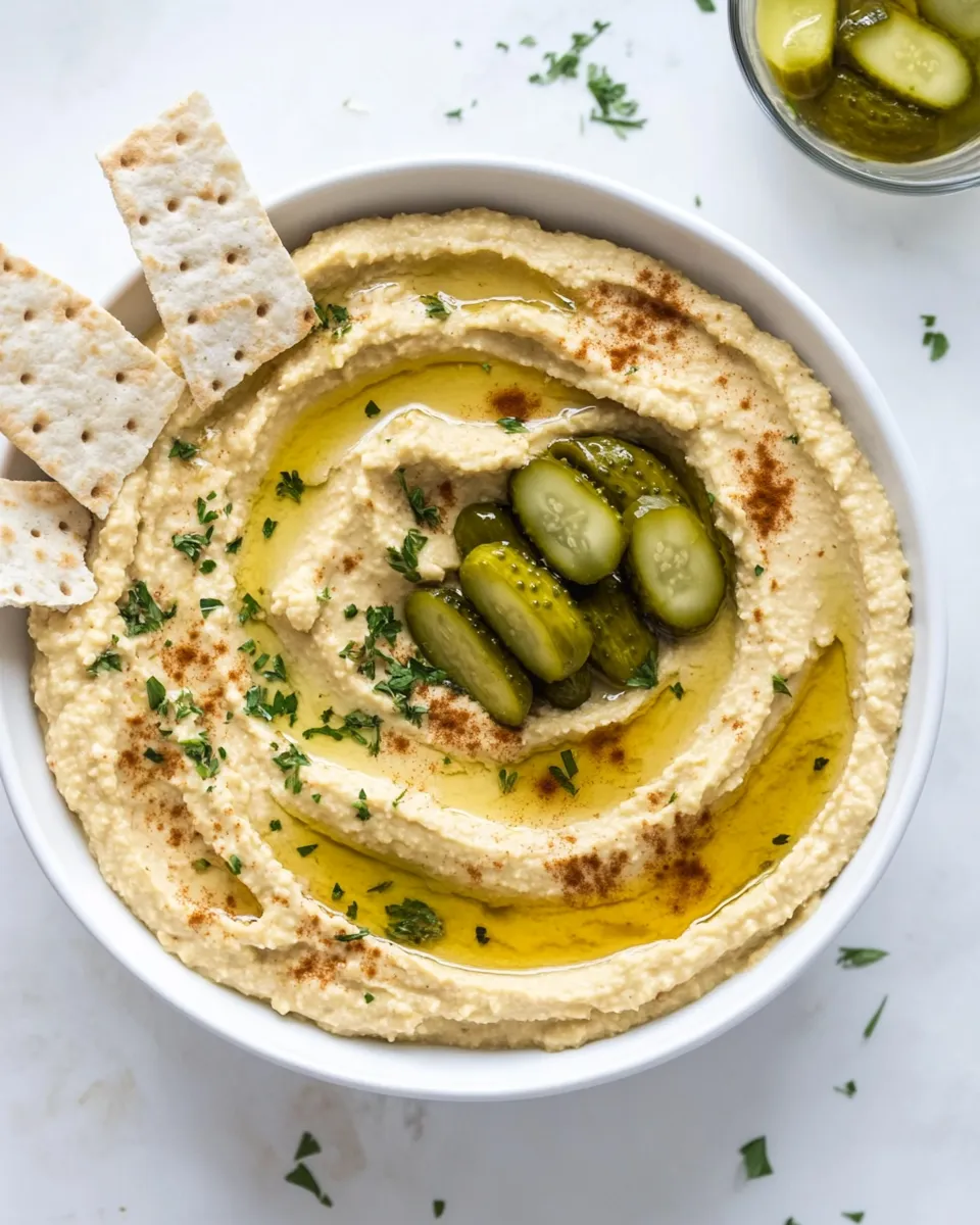 Ultimate Pickle Lovers Hummus. food shot