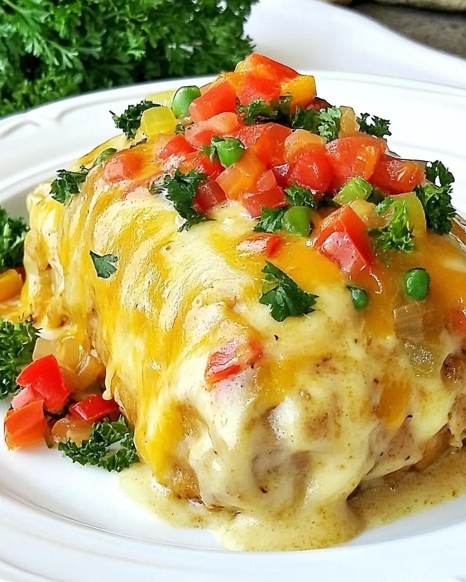 Delicious Queso Smothered Chicken shot