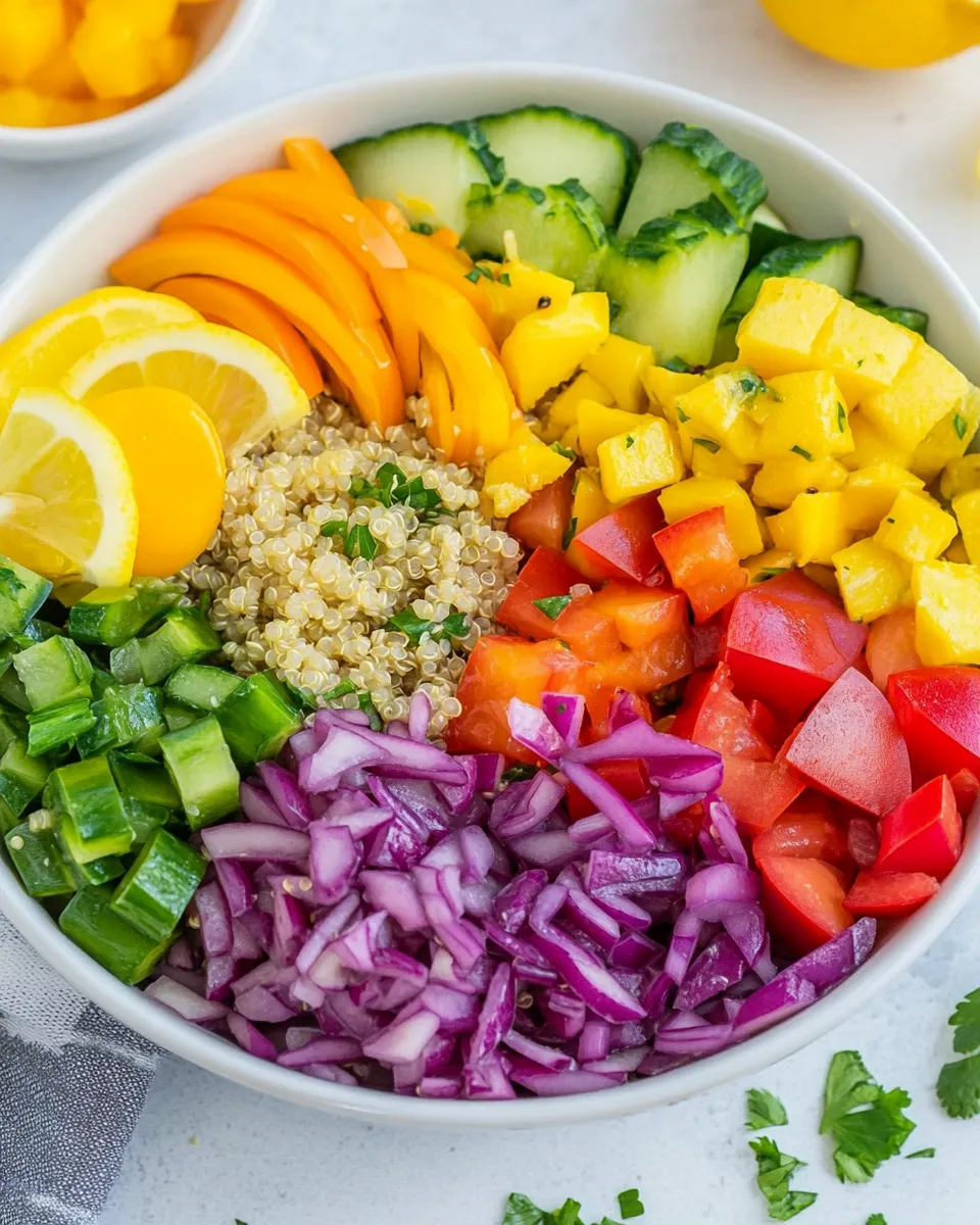 Healthy Rainbow Quinoa Salad with Lemon Dressing dish photo