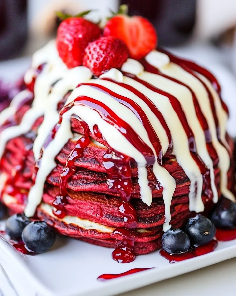 Tasty Red Velvet Pancakes with Cream Cheese Drizzle picture