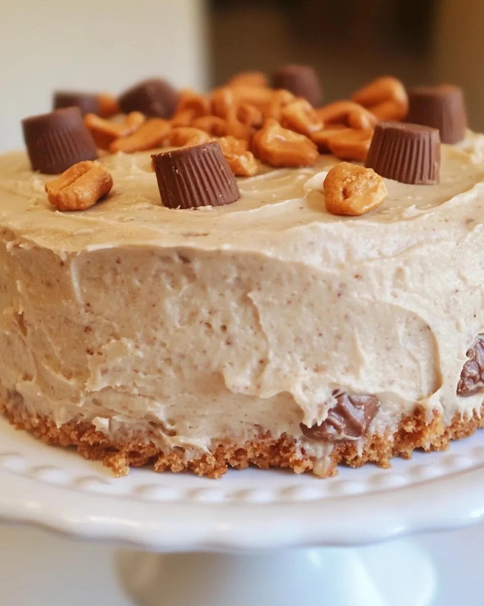 Easy Reeses Peanut Butter Cup Banana Cake with Peanut Butter Cream Cheese Frosting shot