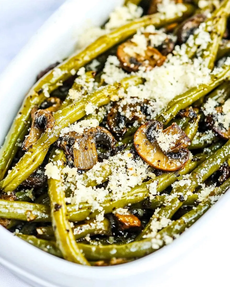Delicious Roasted Green Beans with Mushrooms, Balsamic, and Parmesan image