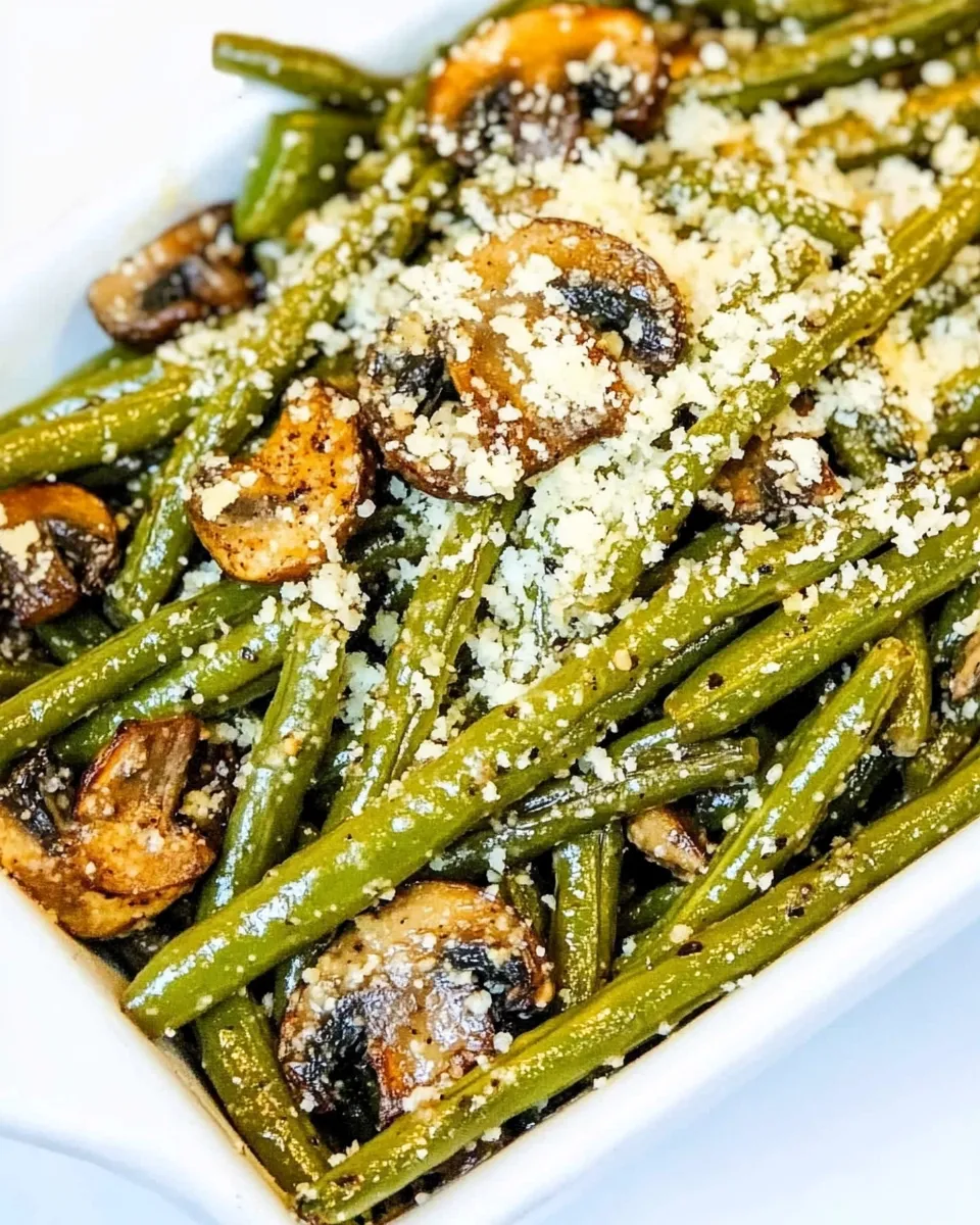Healthy Roasted Green Beans with Mushrooms, Balsamic, and Parmesan recipe photo