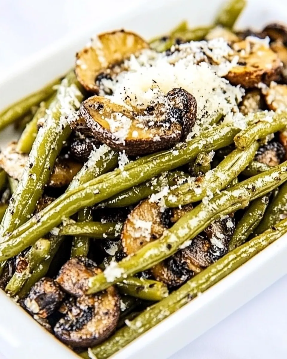Tasty Roasted Green Beans with Mushrooms, Balsamic, and Parmesan dish photo