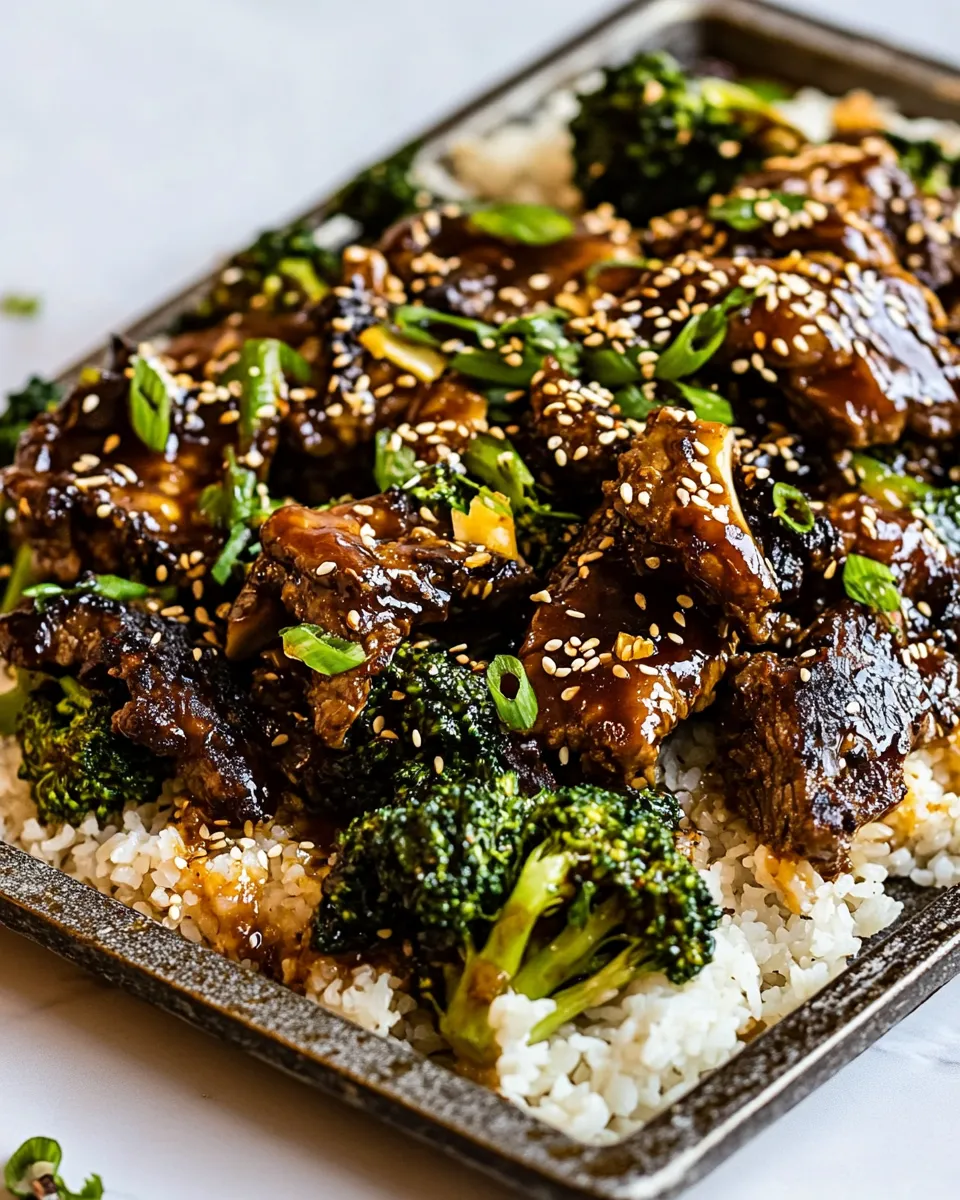 Savory Sheet Pan Spicy Ginger Sesame Beef and Broccoli. shot