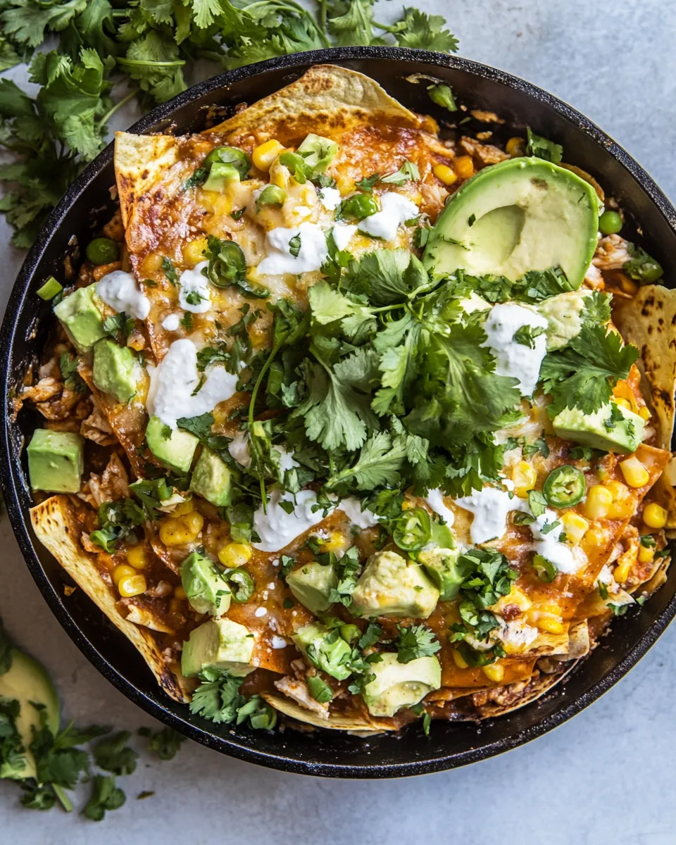 Savory Skillet Corn and Chipotle Chicken Tortilla Bake. photo