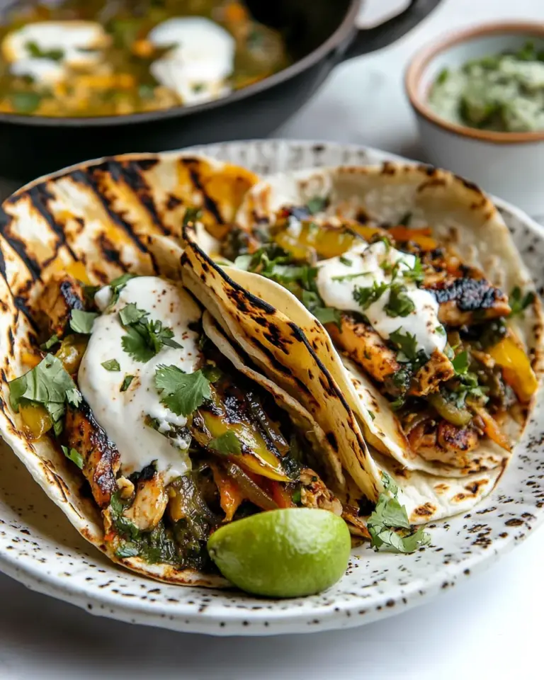 Homemade Skillet Creamy Green Chile Chicken Fajitas. picture