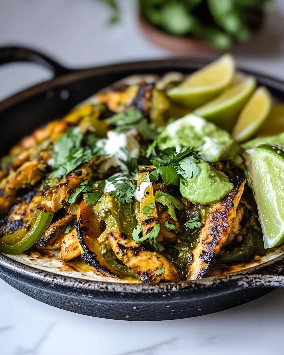 Perfect Skillet Creamy Green Chile Chicken Fajitas. food shot