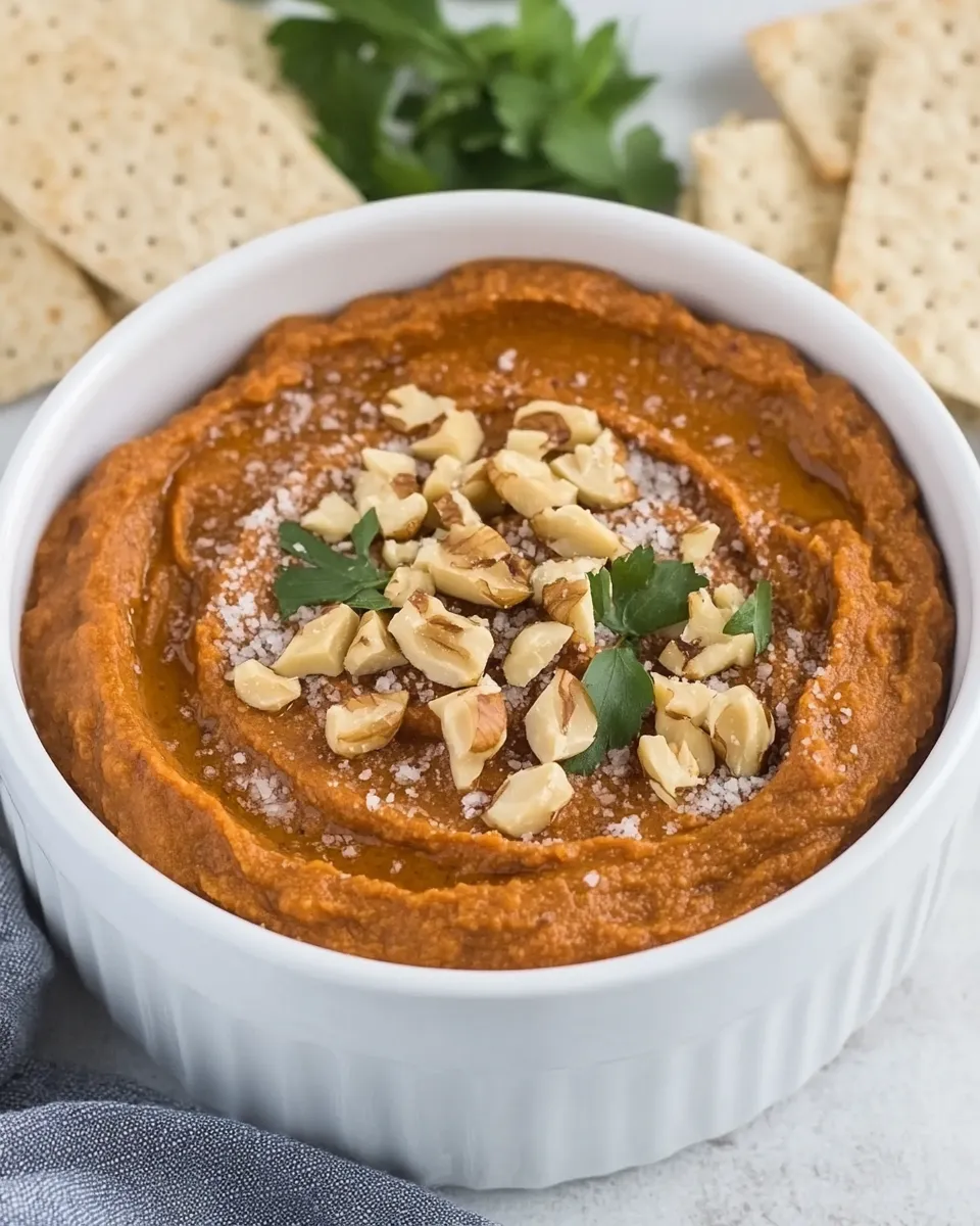 Homemade Smoky Roasted Eggplant Red Pepper Dip with Walnuts photo
