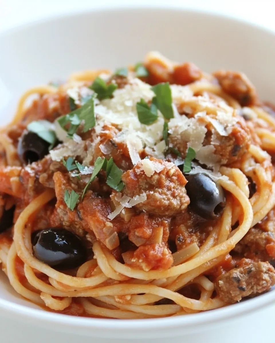 Classic Spaghetti with Italian Sausage and Olives image