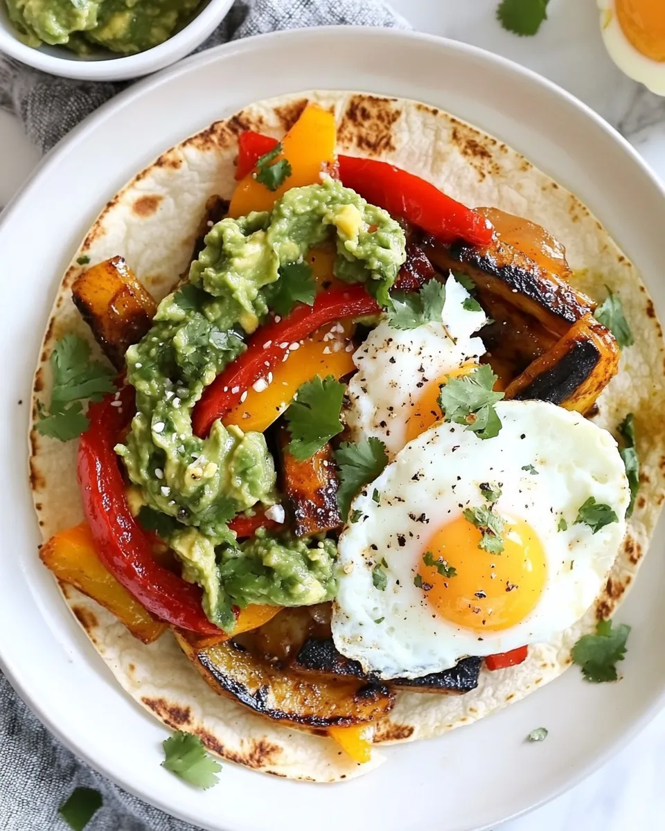 Classic Spicy Breakfast Fajitas with Eggs and Guacamole image