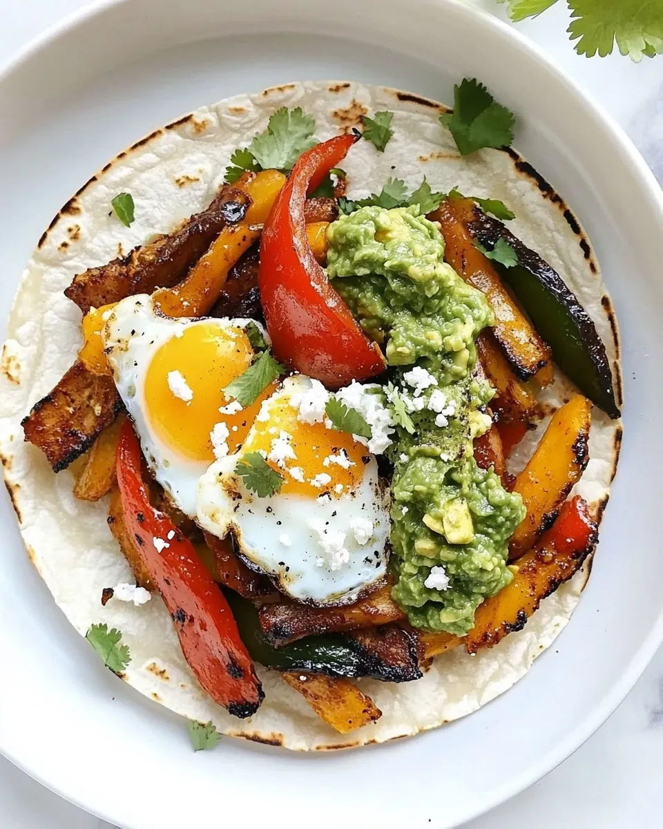 Easy Spicy Breakfast Fajitas with Eggs and Guacamole recipe photo