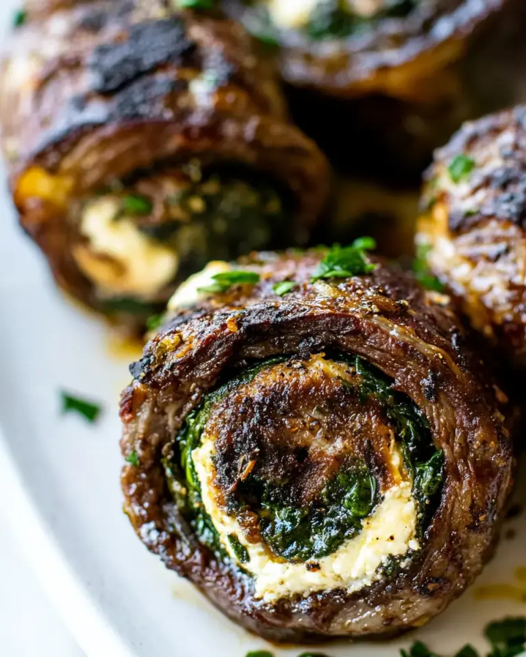 Homemade Spinach Cheese Stuffed Flank Steak Rolls photo