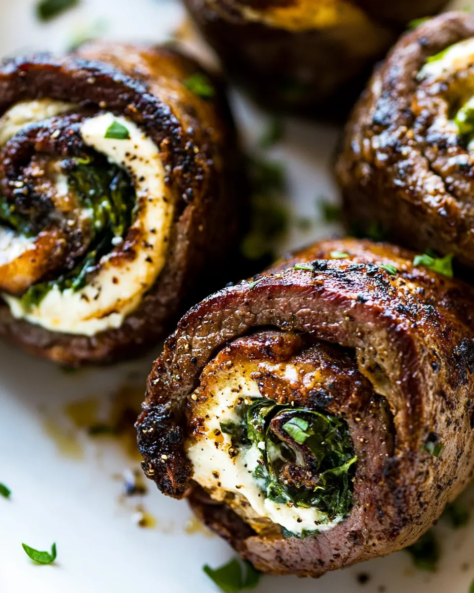 Delicious Spinach Cheese Stuffed Flank Steak Rolls image