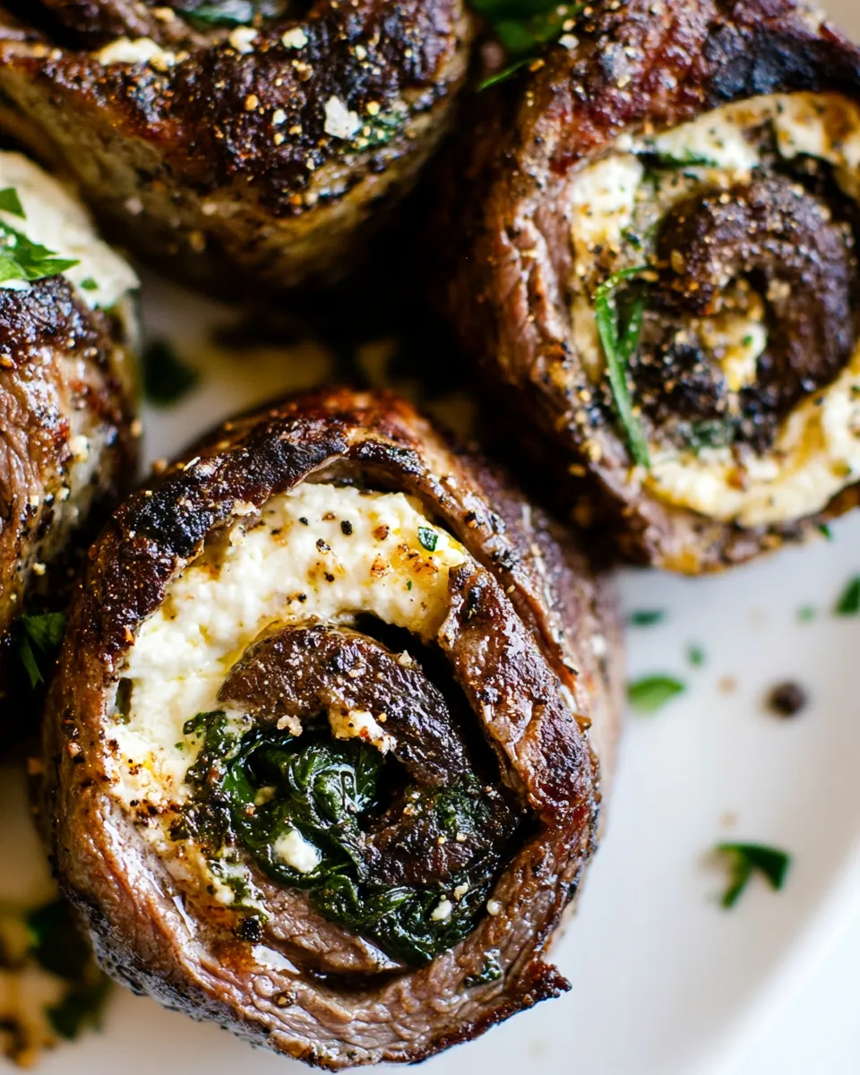 Quick Spinach Cheese Stuffed Flank Steak Rolls recipe photo