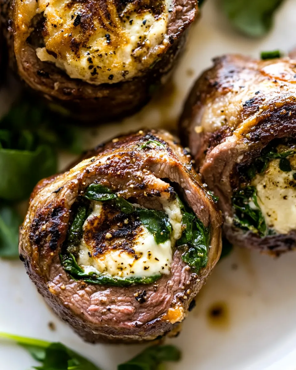 Savory Spinach Cheese Stuffed Flank Steak Rolls shot