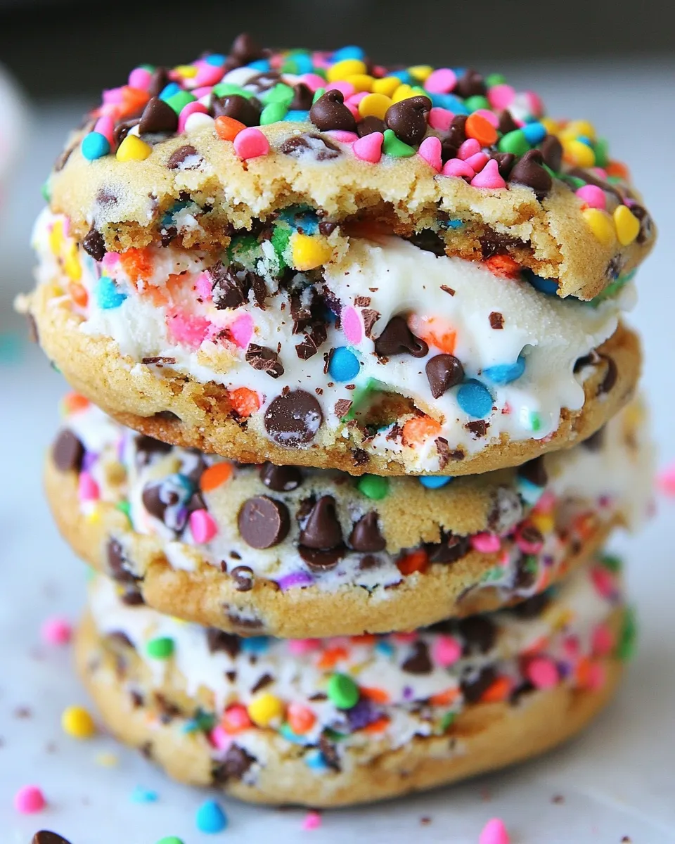 Homemade Sprinkle Chocolate Chip Cookie Ice Cream Sandwiches photo