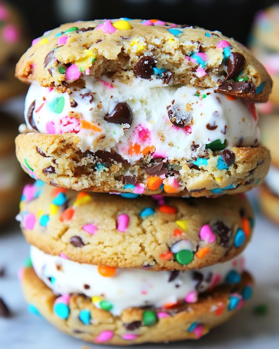 Delicious Sprinkle Chocolate Chip Cookie Ice Cream Sandwiches shot