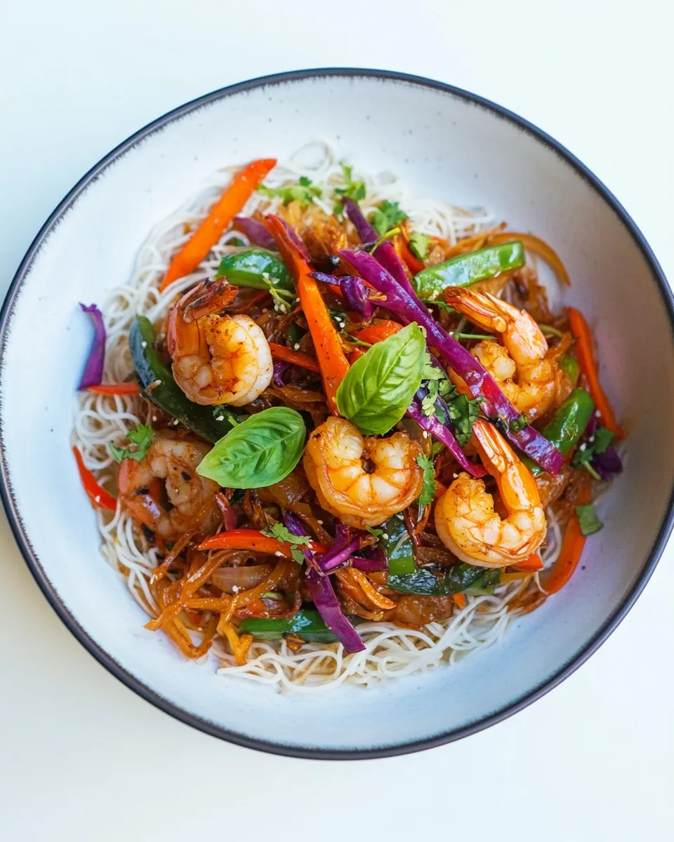 Delicious Stir-Fry Shrimp & Veggies with Rice Noodles image