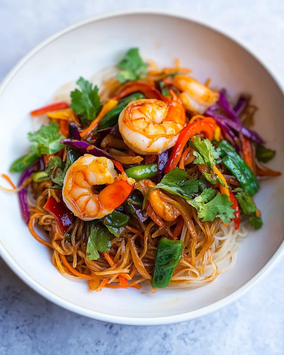 Healthy Stir-Fry Shrimp & Veggies with Rice Noodles recipe photo