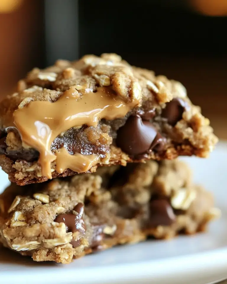 Homemade Stuffed Peanut Butter Oatmeal Chocolate Chip Cookies photo