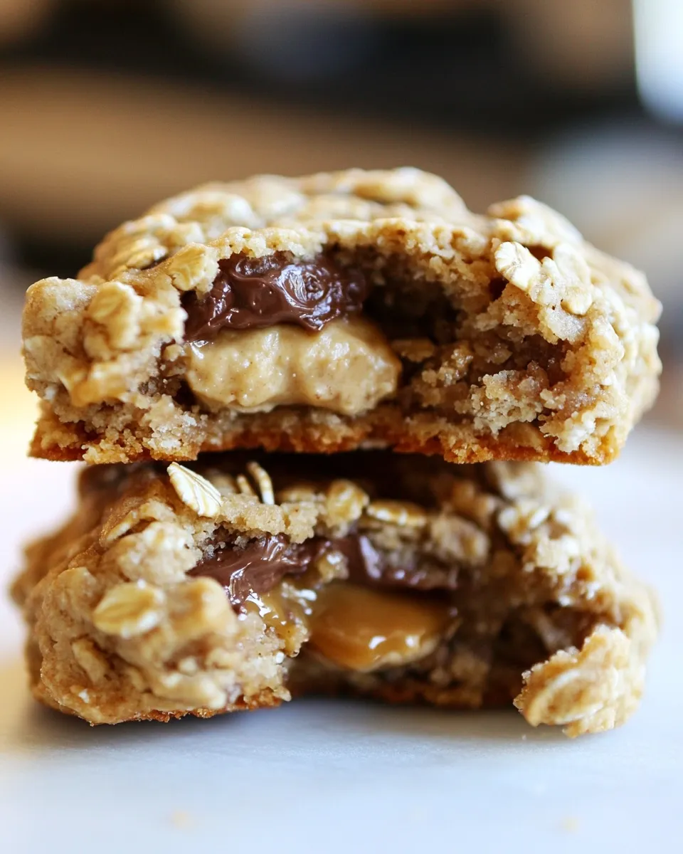 Delicious Stuffed Peanut Butter Oatmeal Chocolate Chip Cookies recipe photo