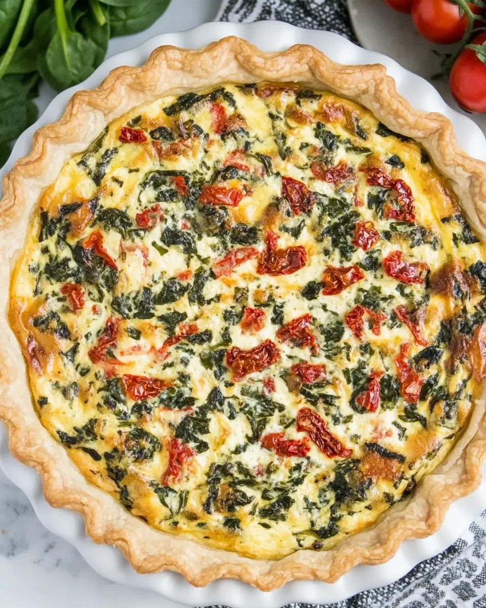 Tasty Sun-dried Tomato and Spinach Quiche shot