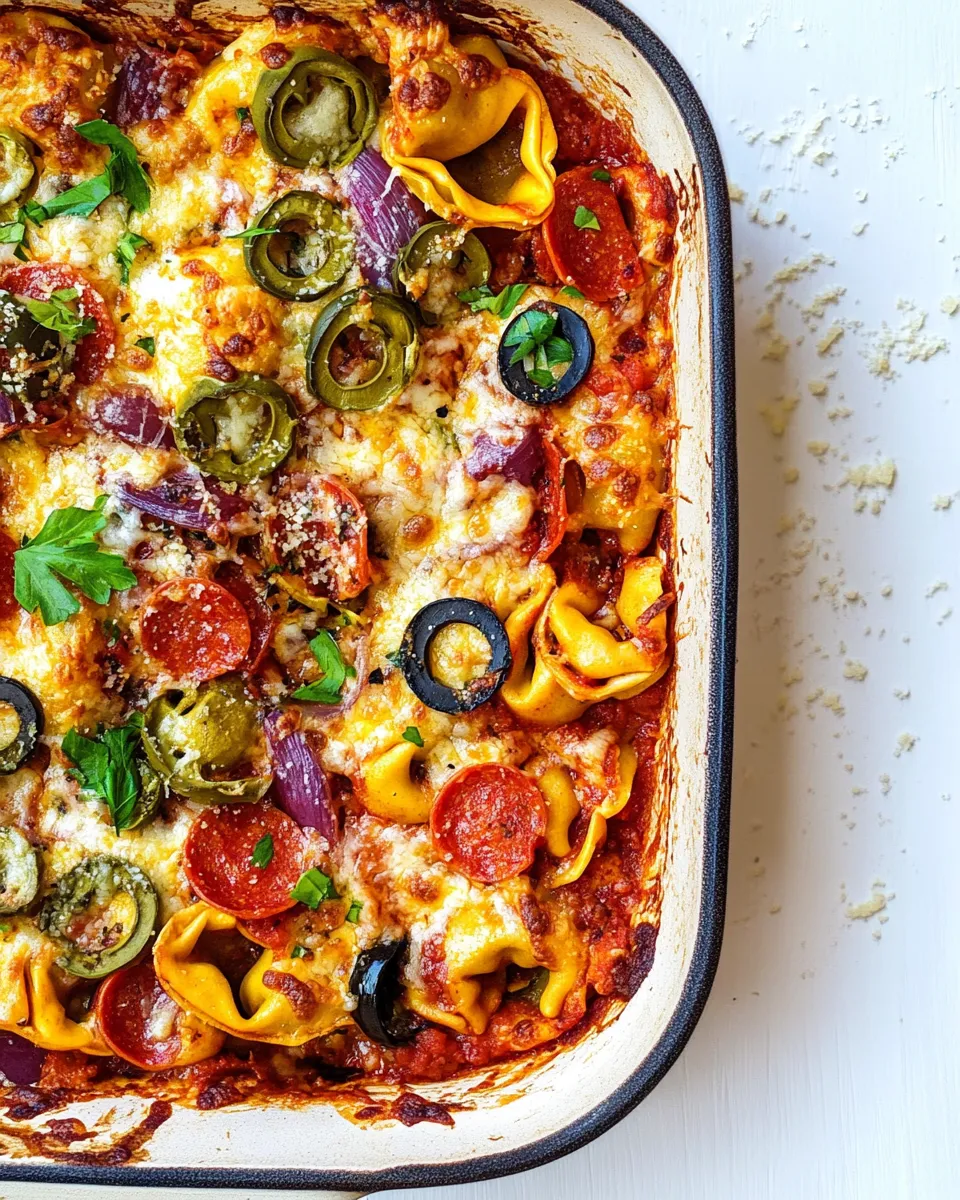 Delicious Supreme Pizza Tortellini Bake shot