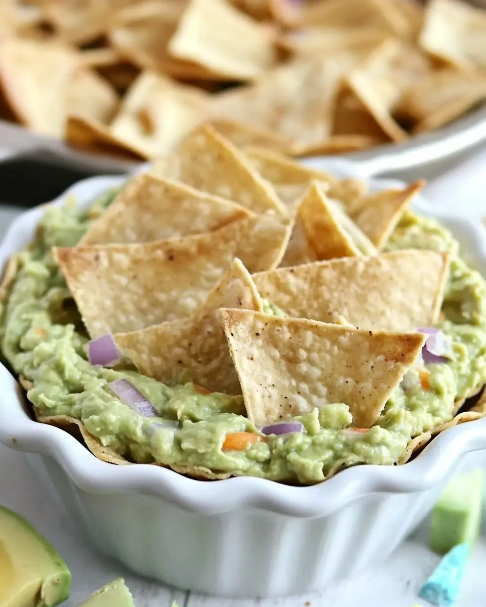Homemade Sweet Guacamole Dip with Pie Crust Tortilla Chips recipe photo