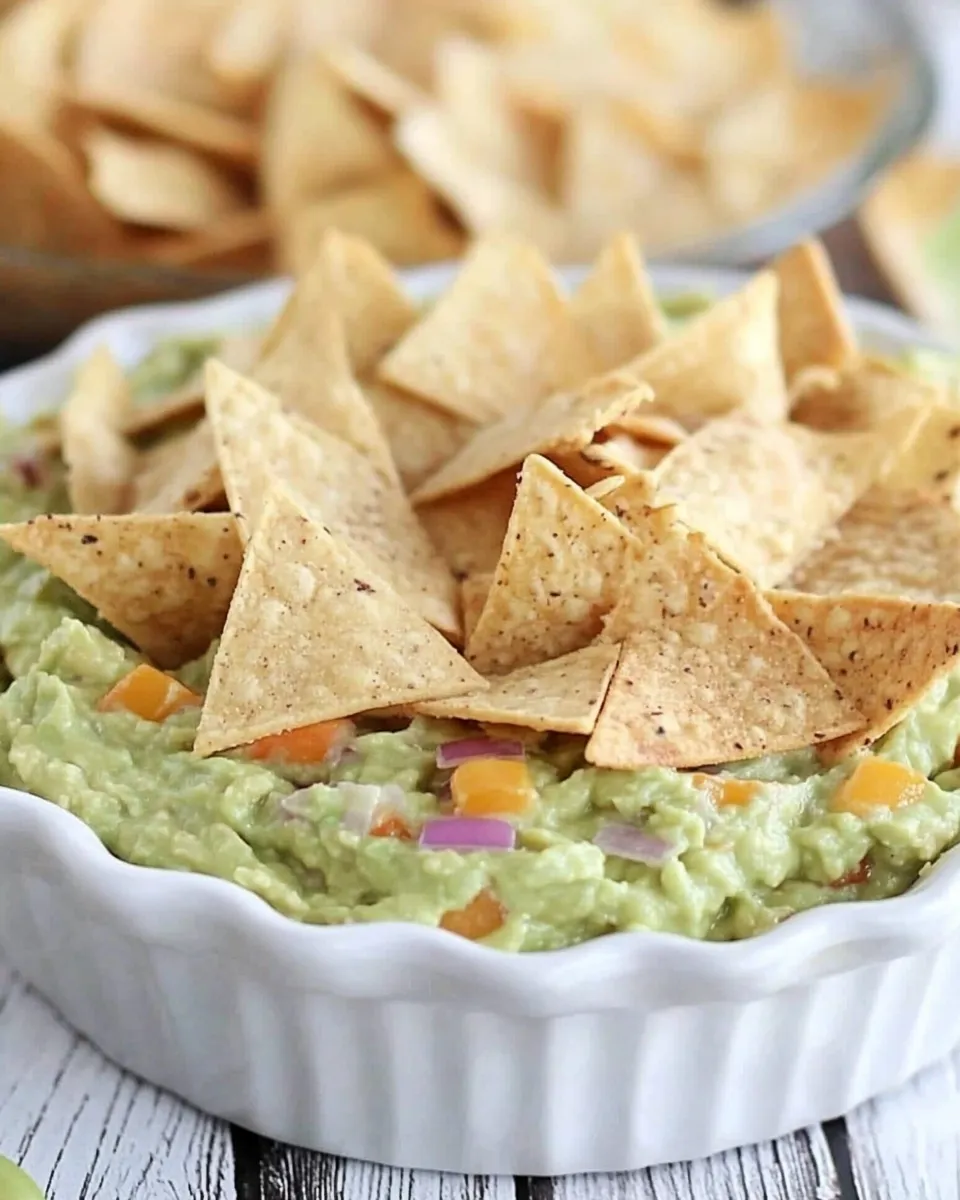Delicious Sweet Guacamole Dip with Pie Crust Tortilla Chips dish photo