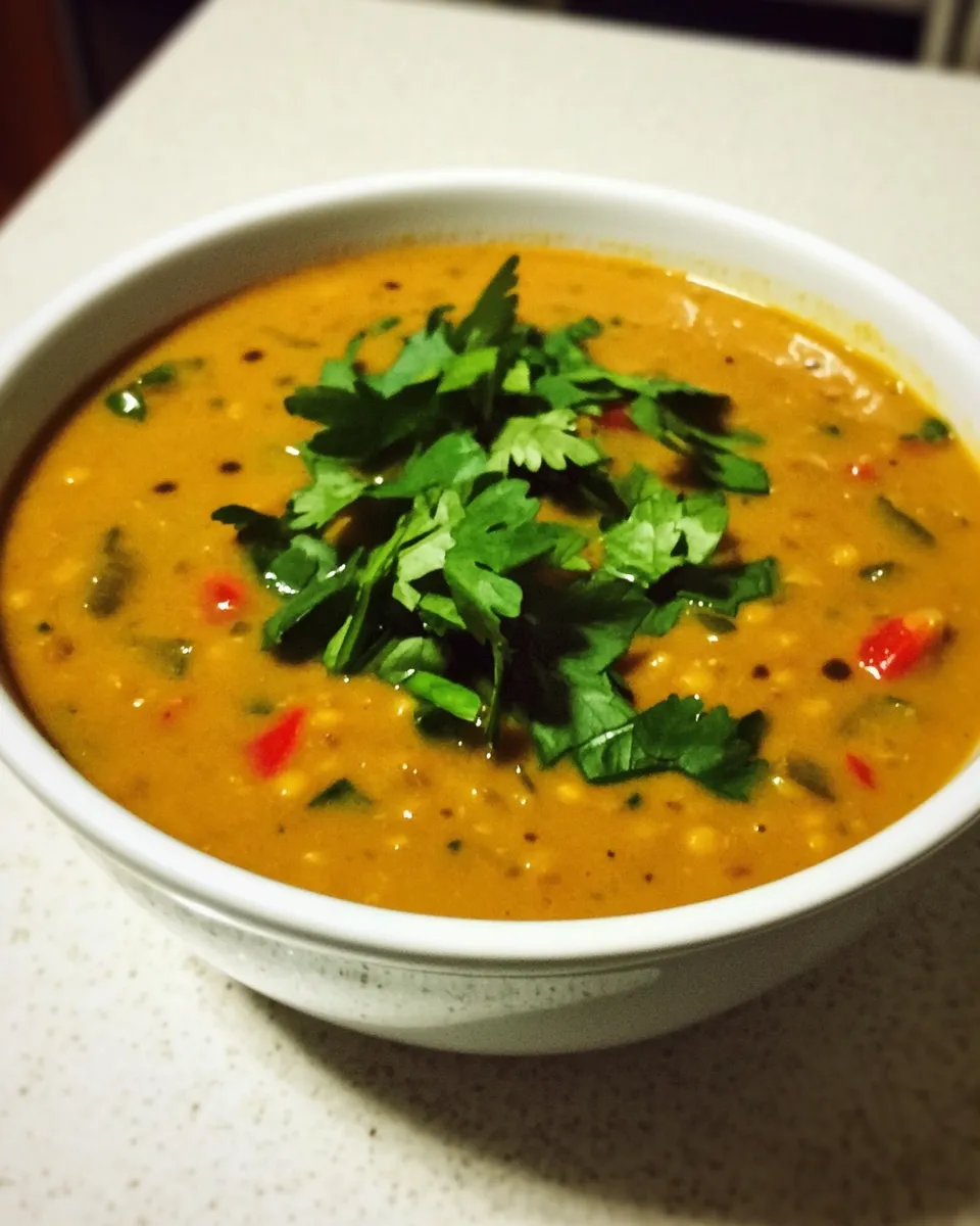 Delicious Thai Green Curry Lentil Soup shot