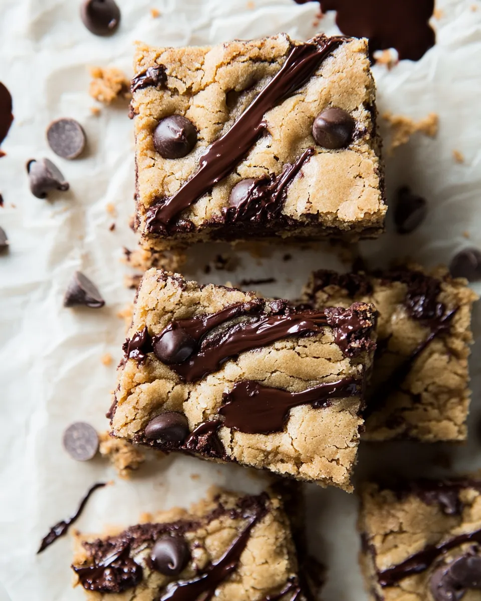 Simple The Best Chocolate Chip Peanut Butter Swirled Cookie Bars. recipe image