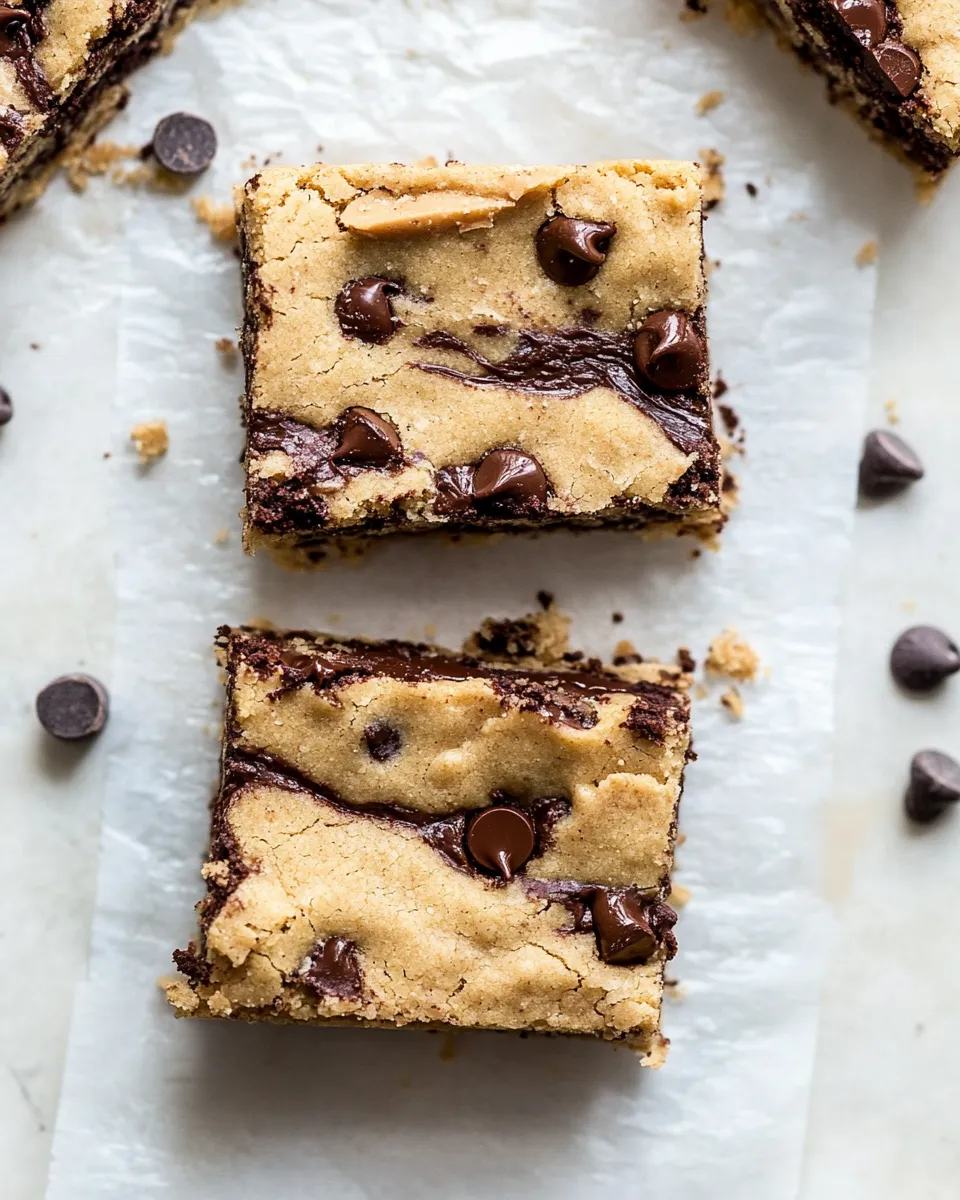 Homemade The Best Chocolate Chip Peanut Butter Swirled Cookie Bars. picture