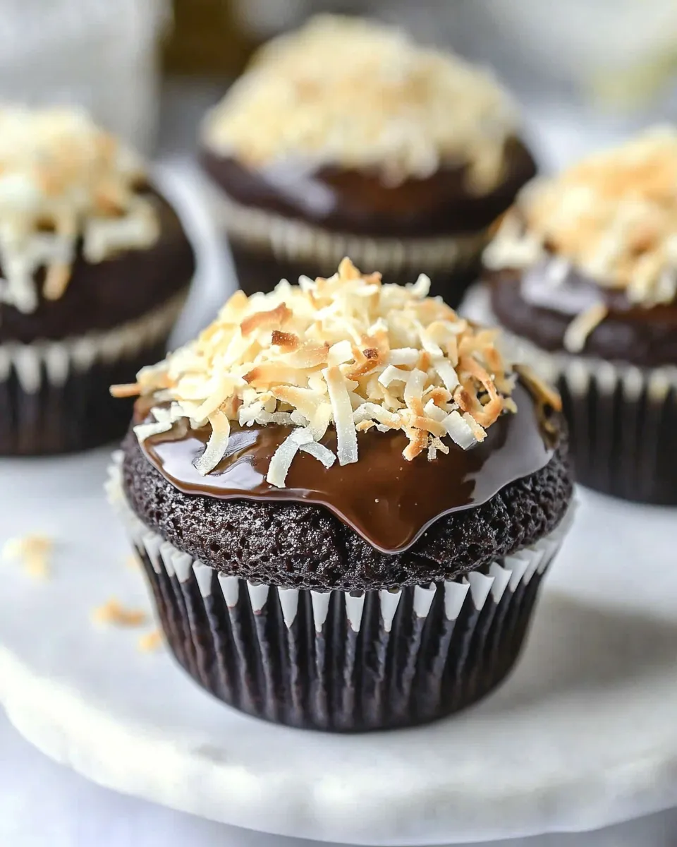 Homemade Toasted Coconut Caramel Chocolate Cupcakes photo