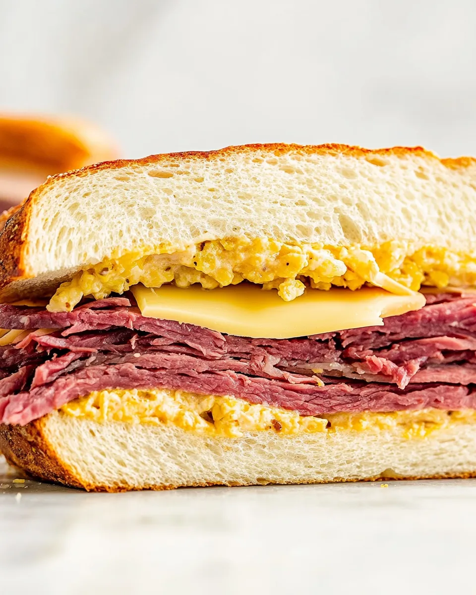 Classic Ultimate Corned Beef Breakfast Sandwich Recipe with Swiss Cheese image