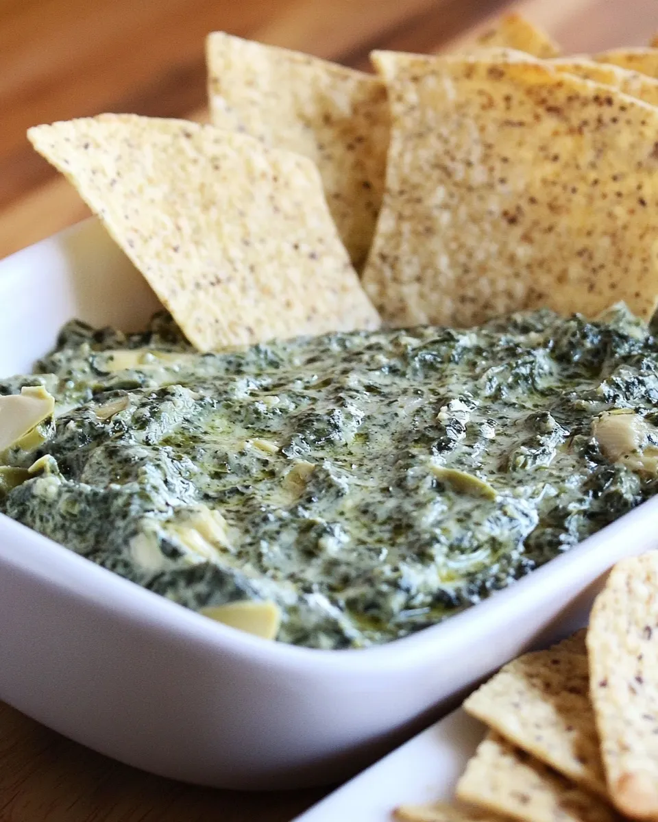Delicious Vegan Spinach and Artichoke Dip shot