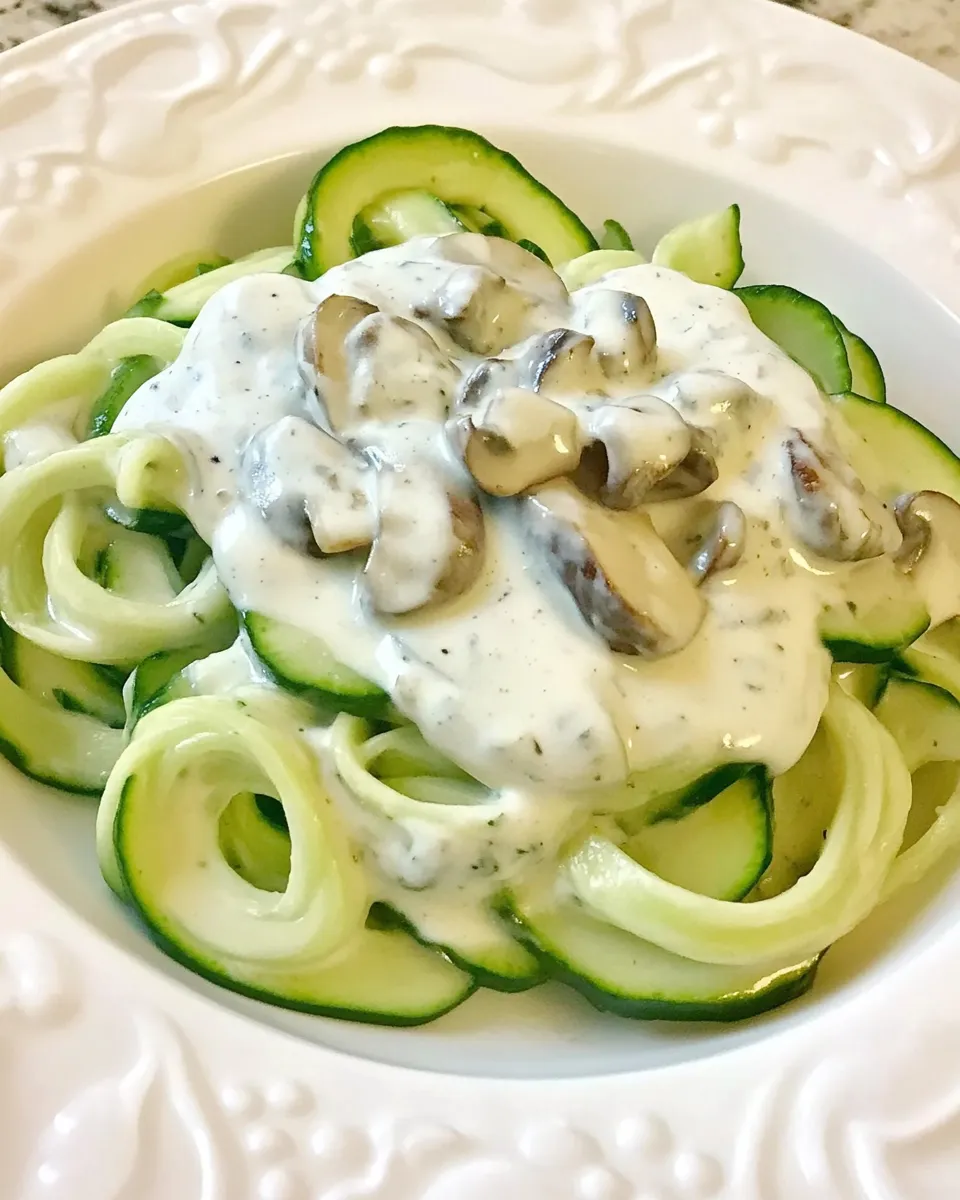 Quick Zucchini Noodles with Creamy Garlic Mushroom Sauce - Kids in the Kitchen recipe image