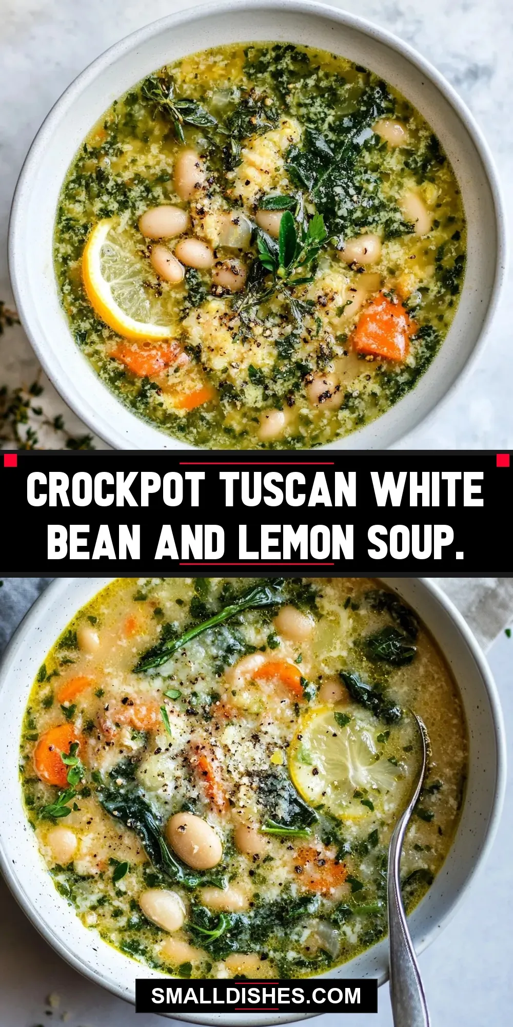 Tasty Crockpot Tuscan White Bean And Lemon Soup.
