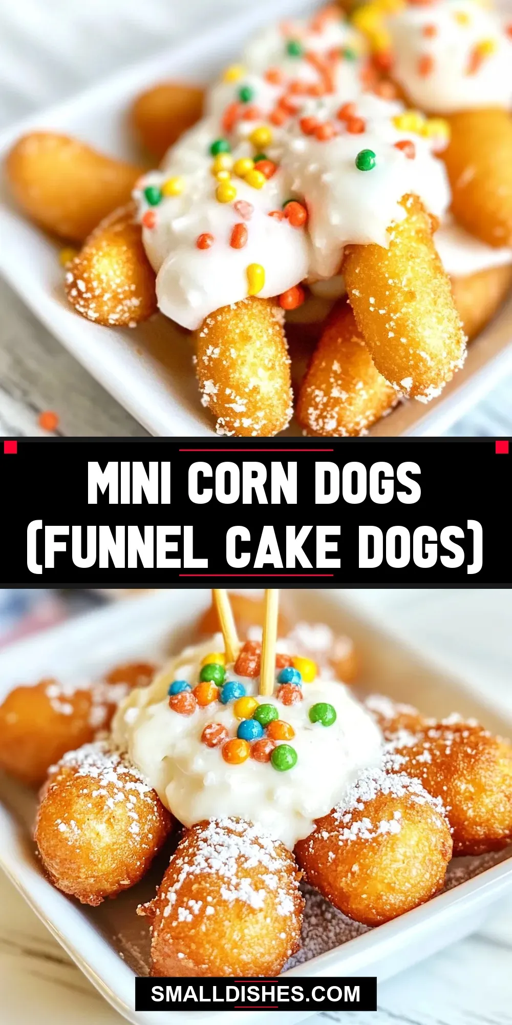 Creamy Mini Corn Dogs (Funnel Cake Dogs)